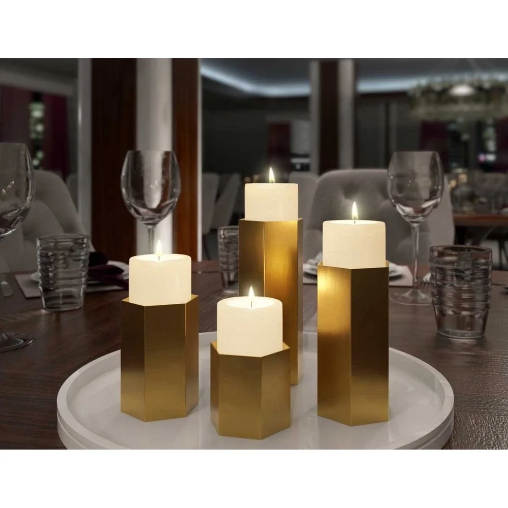 Set of‎ 4 Brass Hexagon Display Risers Candle Holders Wedding Decor
